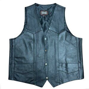 Vintage Echtes Leder Black Leather Motorcycle Vest Western Wear Mens XL